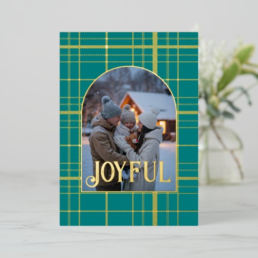 Tijgerblauw en goud gingang Kerstvakantie foto Folie Feestdagenkaart (Staand Voorkant)