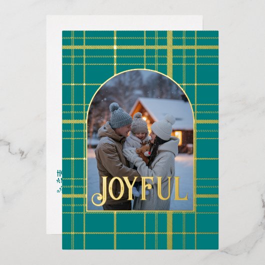 Tijgerblauw en goud gingang Kerstvakantie foto Folie Feestdagenkaart (Voorkant / Achterkant)