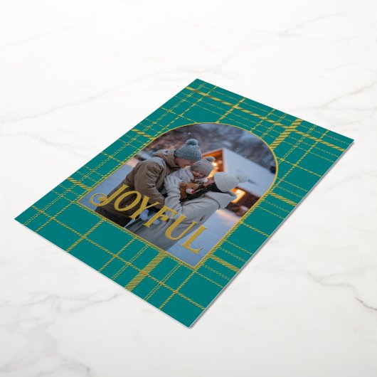 Tijgerblauw en goud gingang Kerstvakantie foto Folie Feestdagenkaart (Gedraaid)