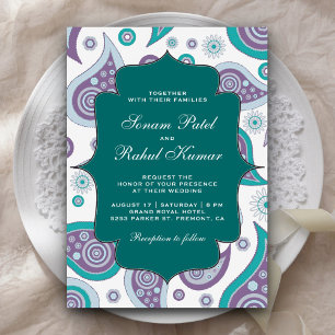 Tijgerblauw en mauve paisley patroon Indiase bruil Kaart