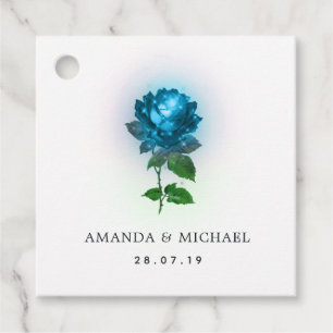 Tijgerblauw en Zwarte Gotische Rozen Damast Bedankjes Labels