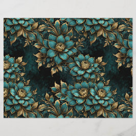 Tijgerblauw & Gouden Donkere Grunge Bloemen