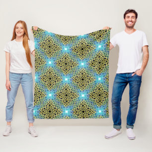 Tijgerblauw & Gouden Keltische Knoop Patroon Fleece Deken