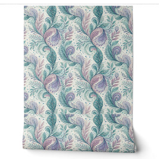 Tijgerblauw & Lavendel Paisley Waterverf Bloemmoti Behang
