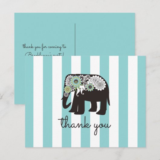 Tijgerblauw Streep Paisley Olifant Bedankt Briefkaart (Voorkant / Achterkant)