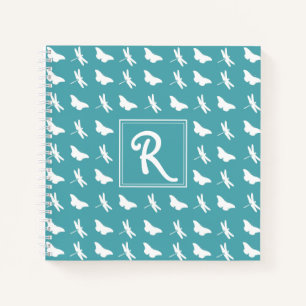 Tijgerblauw Vlinder en Libel Patroon Monogram Notitieboek