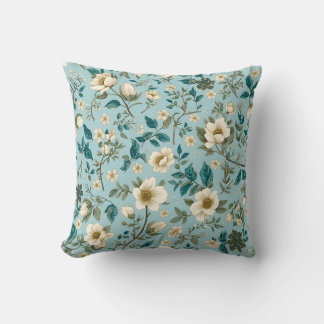 Tijgerblauw & Witte Botanische Bloemmotief Estheti Kussen