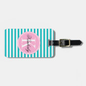 Tijgerblauwe Strepen met Bubblegum Roze Monogram Bagagelabel (Voorkant horizontaal)