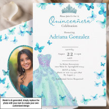 Tijgerblauwe Vlinders Jurk Tiara Foto Quinceanera