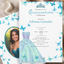 Tijgerblauwe Vlinders Jurk Tiara Foto Quinceanera