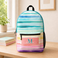 Tijgerbloem Strepen Turquoise Monogram Naam Rugzak