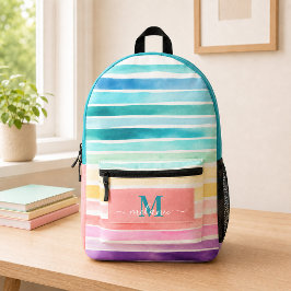 Tijgerbloem Strepen Turquoise Monogram Naam Rugzak