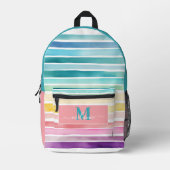 Tijgerbloem Strepen Turquoise Monogram Naam Rugzak (Voorkant)