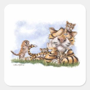 Tijgerfamilie Cartoon Vierkante Sticker