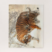 Tijgerfamilie in het winterlandschap Jigzaag Puzzl Legpuzzel (Verticaal)