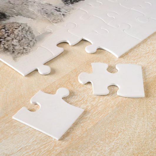 Tijgerfamilie in het winterlandschap Jigzaag Puzzl Legpuzzel (Zijkant)