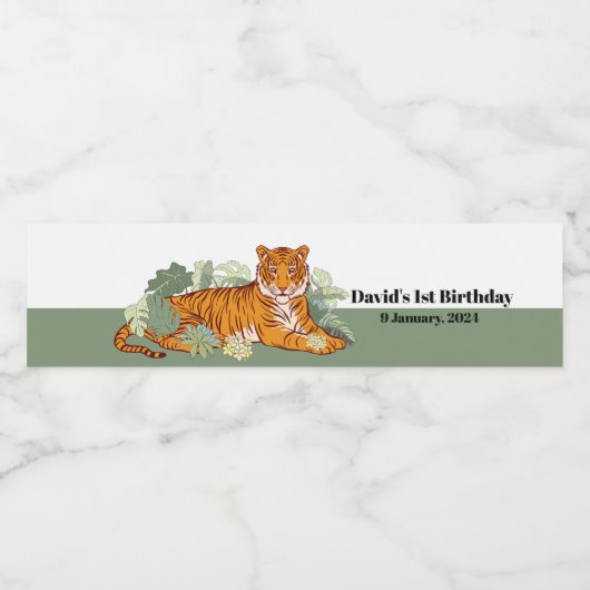 Tijgerfeest, dierlijk oerwoud waterfles etiket (Enkel label)