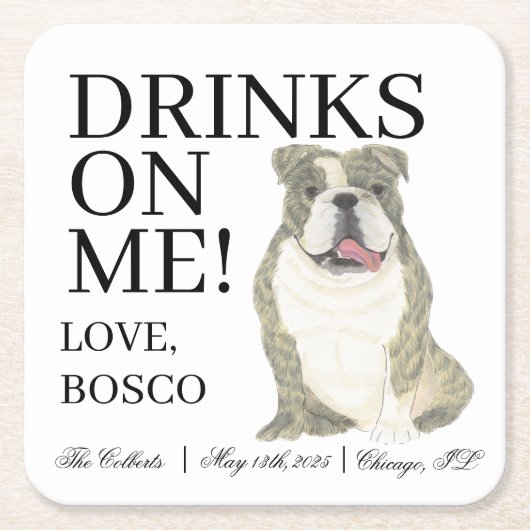 Tijgergestreepte en Witte Engelse Bulldog Huwelijk Kartonnen Onderzetters (Voorkant)