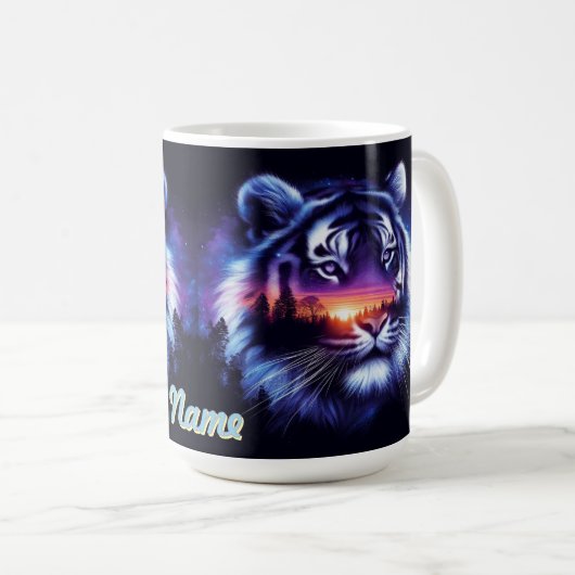 Tijgergezicht en Schilderachtig zonsonderganglands Koffiemok (Voorkant rechts)