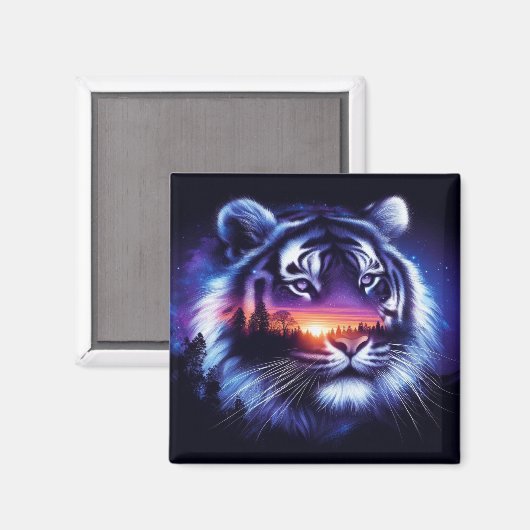 Tijgergezicht en Schilderachtig zonsonderganglands Magneet (Voorkant / Achterkant)