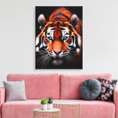 Tijgergezicht in een donkere close-up canvas afdruk (Insitu (Woonkamer))
