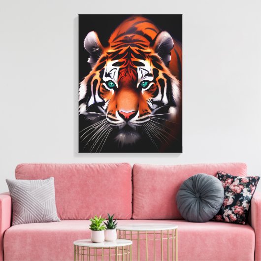 Tijgergezicht in een donkere close-up canvas afdruk (Insitu (Woonkamer))