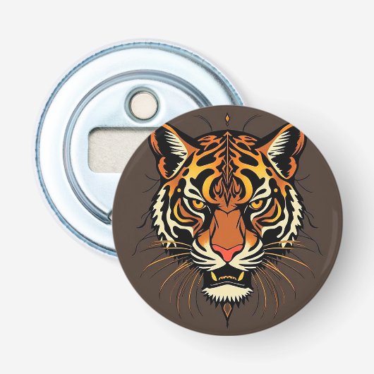 Tijgergezicht met Stam patronen Button Flesopener (Voorkant)