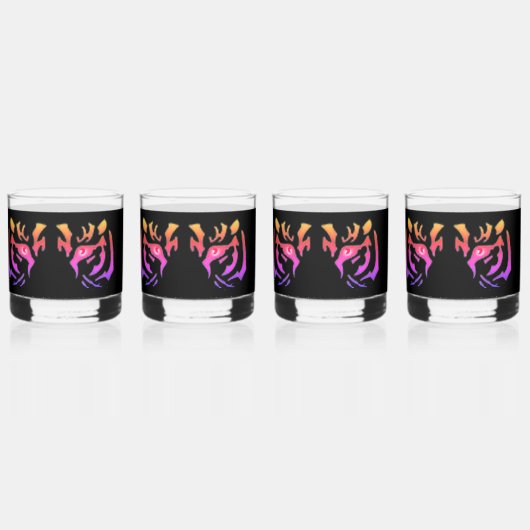 Tijgergezicht op zwarte glazen Drinkware Set (Achterkant)