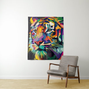 Tijgergezicht popart wandkleed