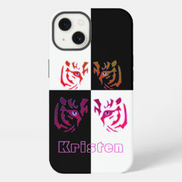 Tijgergezicht Zwart & Wit geruit iPhone 13 Hoesje