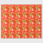 Tijgergezichtskunst en naam 5e verjaardagscrap cadeaupapier (Vlak)