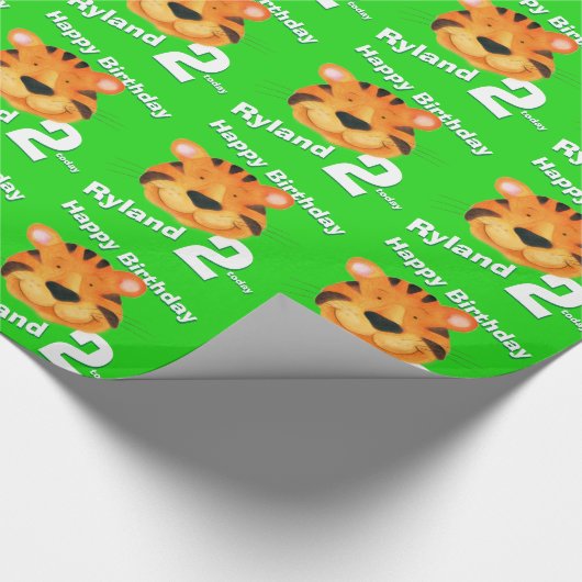 Tijgergezichtskunst en noem blauw tweede verjaarda cadeaupapier (Hoek)