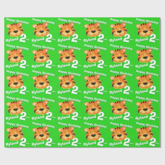 Tijgergezichtskunst en noem blauw tweede verjaarda cadeaupapier (Vlak)