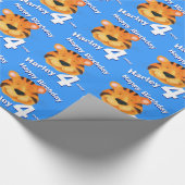 Tijgergezichtskunst en noem blauw vierde verjaarda cadeaupapier (Hoek)