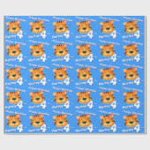Tijgergezichtskunst en noem blauw vierde verjaarda cadeaupapier (Vlak)