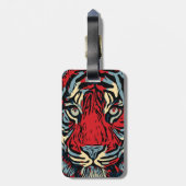 Tijgergezichtsveld dicht bij rood en blauw bagagelabel (Achterkant verticaal)