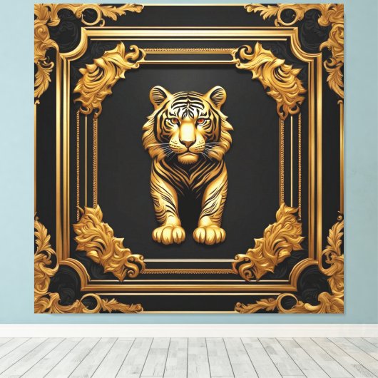 Tijgergoud en zwart sierlijk lijst canvas afdruk (Insitu (Houten vloer))
