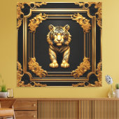 Tijgergoud en zwart sierlijk lijst canvas afdruk (Insitu (Woonkamer))