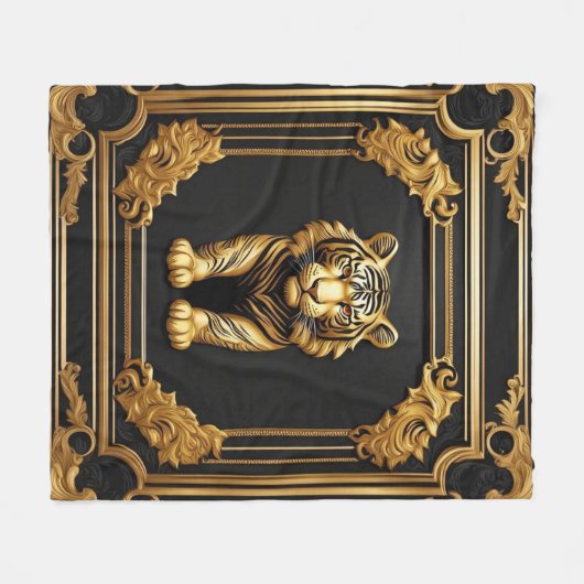 Tijgergoud en zwart sierlijk lijst fleece deken (Voorkant (Horizontaal))