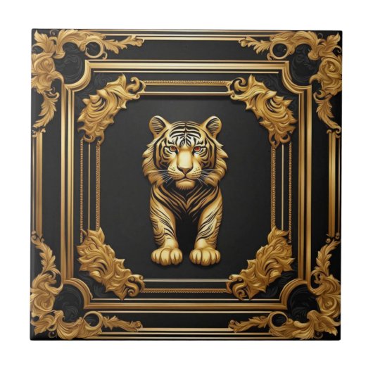Tijgergoud en zwart sierlijk lijst tegeltje (Voorkant)