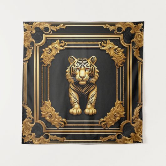 Tijgergoud en zwart sierlijk lijst wandkleed (Voorkant)