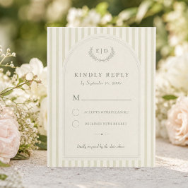 Tijgergroen gestreepte monogram trouwkaart RSVP kaartje