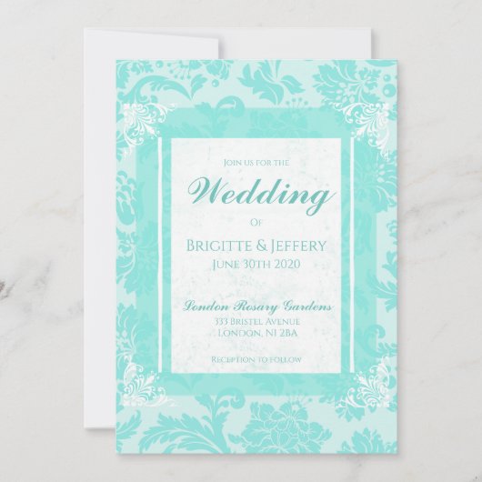 Tijgergroen vintage damask print uitnodiging (Voorkant)