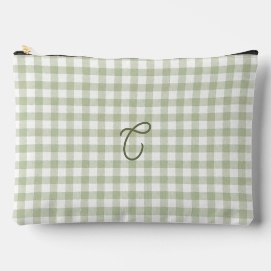 Tijgergroene Gingham Monogram Make-uptas Etui (Voorkant)