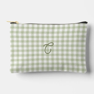 Tijgergroene Gingham Monogram Make-uptas Etui