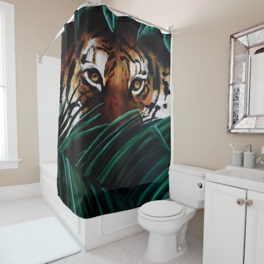 Tijgergroene Oerwouden bladeren Douchegordijn (In situ)