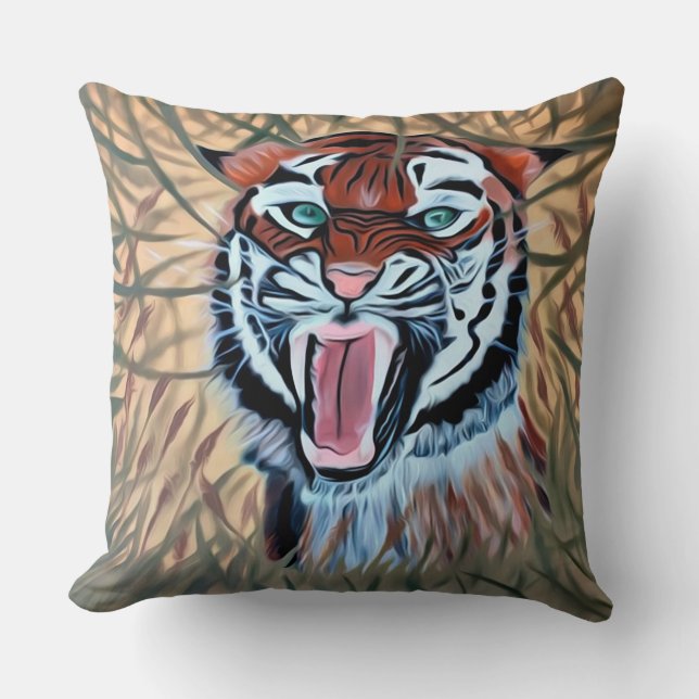 Tijgerhand geschilderd op doek kussen (Voorkant)