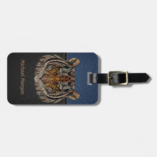 Tijgerhoofd Blauw uitzien, zwart Bagagelabel (Voorkant horizontaal)