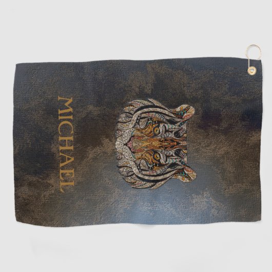 Tijgerhoofd, gezicht, leder. golfhanddoek (Horizontaal)