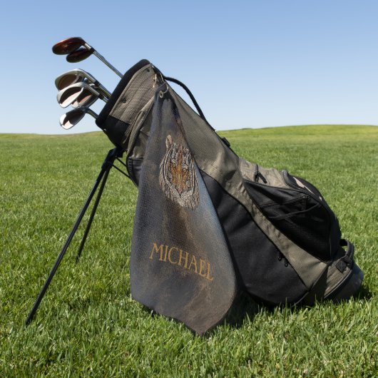 Tijgerhoofd, gezicht, leder. golfhanddoek (Groen)